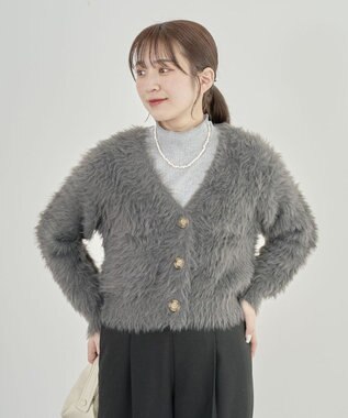 Green Parks ・Ｐｅｔｉｔ　Ｆｌｅｕｒ　シャギーニットカーディガン Charcoal Gray