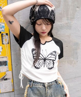 WEGO キーネックサイドレースアップちびT 柄8