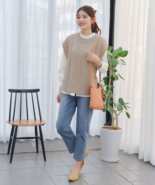 Tiaclasse 【2点セット】ニットベスト＋起毛シャツ ベージュ