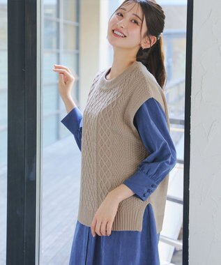 Tiaclasse 【2点セット】ニットベスト＋起毛シャツ ベージュ