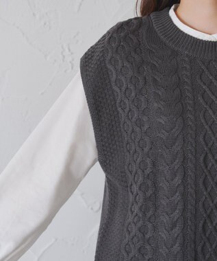 Tiaclasse 【2点セット】ニットベスト＋起毛シャツ チャコールグレー