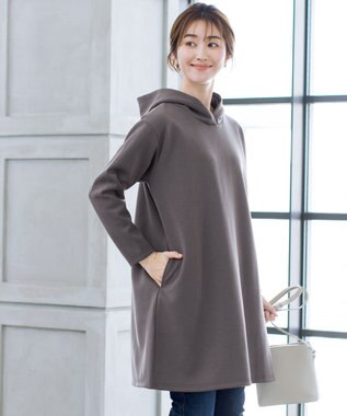 Tiaclasse 【洗える】ソフトボンディングパーカーチュニック モカ