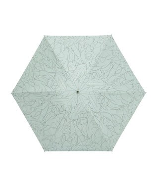 MOONBAT 【晴雨兼用/ 一級遮光/UV99％】フワクール (Fuwacool) 折りたたみ日傘 フワクールホワイト ラインフラワー 軽量 ライトグリーン