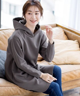 Tiaclasse 【洗える】ソフトボンディングパーカーチュニック モカ