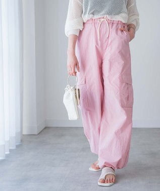 WEGO 【ウエストゴム】ナイロンイージーワイドカーゴパンツ ライトピンク