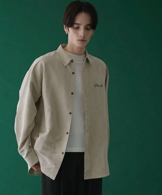 WEGO フェイクスウェードワンポイントBIGシャツ（LS） ライトベージュ