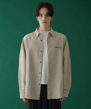 WEGO フェイクスウェードワンポイントBIGシャツ（LS） ライトベージュ