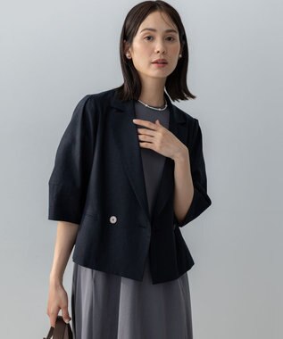組曲 L リネンレーヨン ジャケット ネイビー系