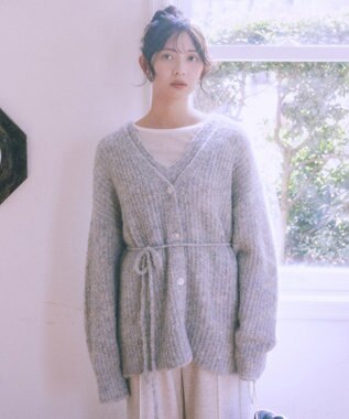 earth music&ecology 【ベルト付き】ＭＩＸカラーブークレカーディガン Light Blue