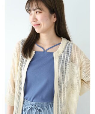 Green Parks Ｚｉｐ付メッシュカーディガン Ecru