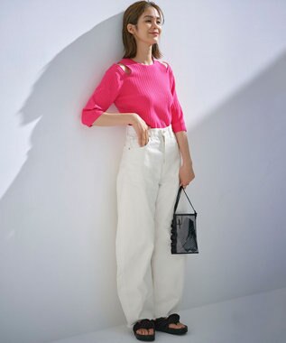 組曲 L 【組曲×setsuko sagittaire】カッティングニット トップス ビビットピンク系