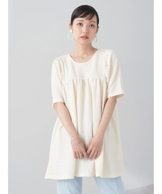 earth music&ecology ジャガードギャザーチュニック Ivory