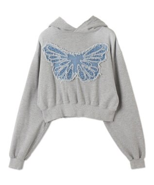 WEGO ヴィンテージウォッシュバタフライショートパーカー 杢グレー