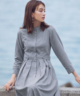 Tiaclasse 【新色追加・洗える】ピーチスキンバンドカラーワンピース サックス