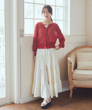 earth music&ecology 接触冷感シアークルーニットカーディガン Red