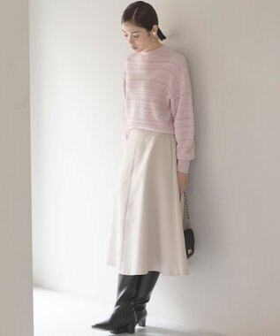 組曲 【WEB限定カラーあり】透かし編みバルキーボーダー柄ニット ピンク系