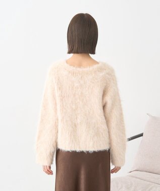 earth music&ecology クルーネックシャギーカーディガン ライトベージュ