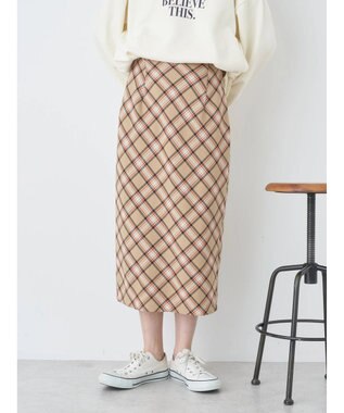 earth music&ecology チェック柄ナロースカート Beige