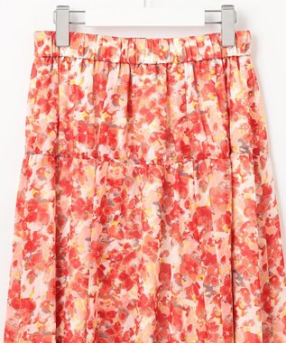 自由区 L 【ウエストゴム・洗える】オルタンシアフルールプリント スカート オレンジ
