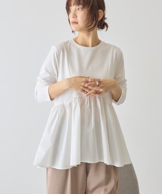 AMERICAN HOLIC 布帛切替ペプラムプルオーバー Off White