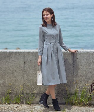 Tiaclasse 【新色追加・洗える】ピーチスキンバンドカラーワンピース サックス