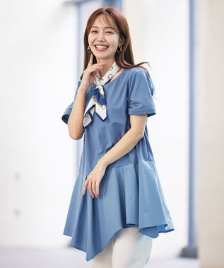 Tiaclasse 【洗える】イレギュラーヘムチュニックブラウス ブルー×ブルー