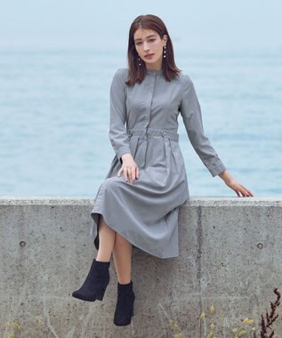 Tiaclasse 【新色追加・洗える】ピーチスキンバンドカラーワンピース サックス