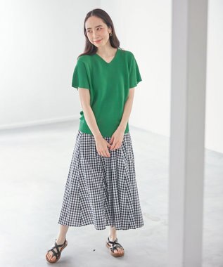 ANY 【洗濯機可/UVケア/アンチピリング】アクリルガーター バタフライスリーブニット リーフグリーン