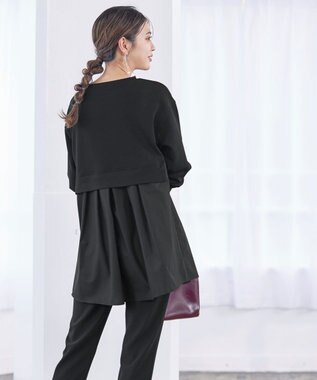 Tiaclasse 【洗える】重ね着風チュニックプルオーバー ブラック
