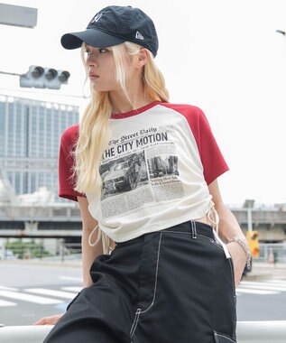 WEGO グラフィックサイドリボンドロストショートT