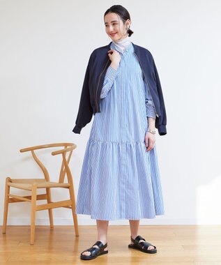 UNFILO 【洗える】イージーケア シャツワンピース ブルー×ホワイト