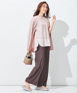 自由区 【洗える】ハイツイストコットンアセテート ニットカーディガン ピンク系