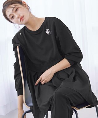 Tiaclasse 【洗える】重ね着風チュニックプルオーバー ブラック