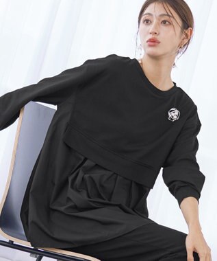 Tiaclasse 【洗える】重ね着風チュニックプルオーバー ブラック