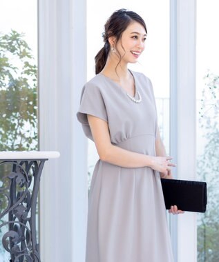 Tiaclasse 【洗える】ハイストレッチジョーゼットワンピース グレージュ