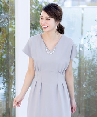 Tiaclasse 【洗える】ハイストレッチジョーゼットワンピース グレージュ