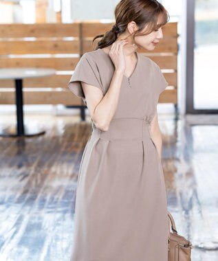 Tiaclasse 【洗える】ハイストレッチジョーゼットワンピース ベージュ