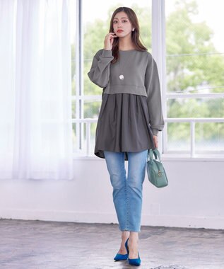 Tiaclasse 【洗える】重ね着風チュニックプルオーバー グレー