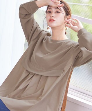 Tiaclasse 【洗える】重ね着風チュニックプルオーバー モカ