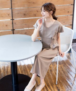 Tiaclasse 【洗える】ハイストレッチジョーゼットワンピース ベージュ