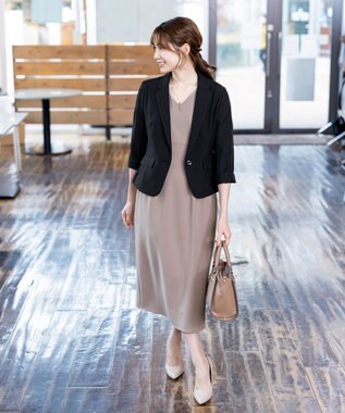 Tiaclasse 【洗える】ハイストレッチジョーゼットワンピース ベージュ