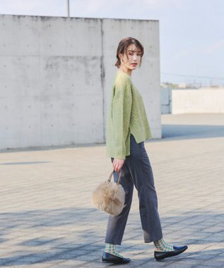 Tiaclasse フェイクファー巾着バック グレージュ