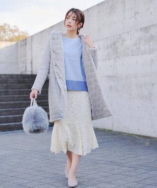 Tiaclasse フェイクファー巾着バック ブルーグレー