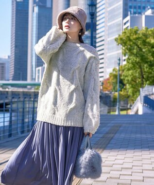 Tiaclasse フェイクファー巾着バック ブルーグレー