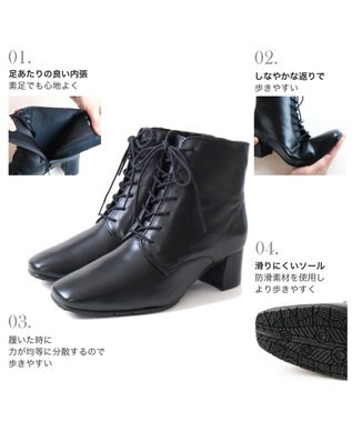 Pointer 内側ファスナー 本革レースアップショートブーツ ブラック