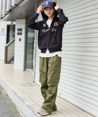 WEGO 【ユニセックスITEM/MLサイズ展開】ナンバリングカットZIPパーカー ブラック