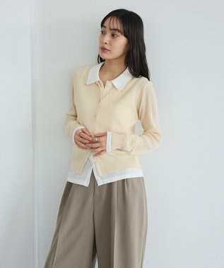 CRAFT STANDARD BOUTIQUE レイヤードポロ衿カーディガン Ivory