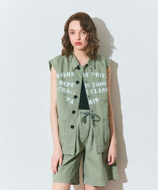 GRACE CONTINENTAL ヘリンボーンツイルジレ カーキ