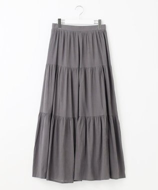 Feroux 【洗える】コットンボイルティアード スカート グレー系