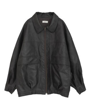 earth music&ecology フェイクレザージップジャケット Dark Brown